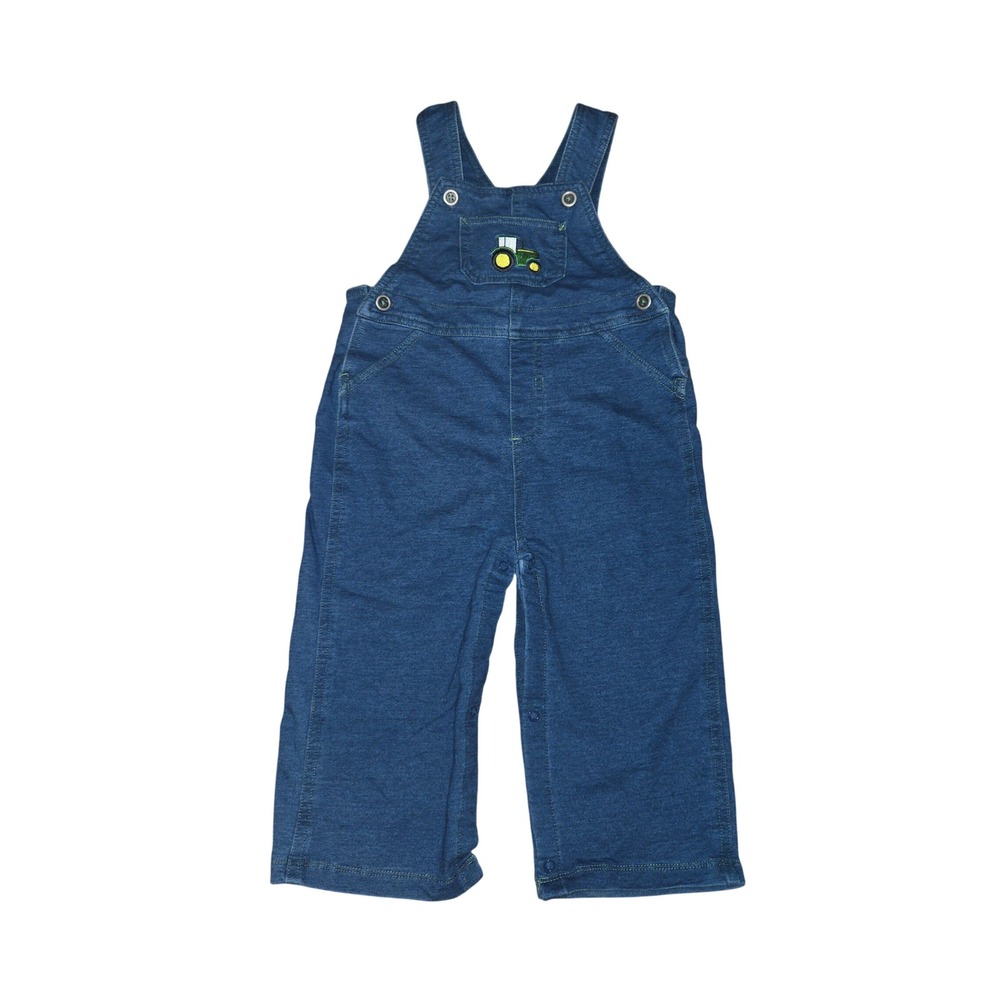 John Deere Blue Knit Overalls Toddler 24M Green Tractor Embroidered J2S732BF